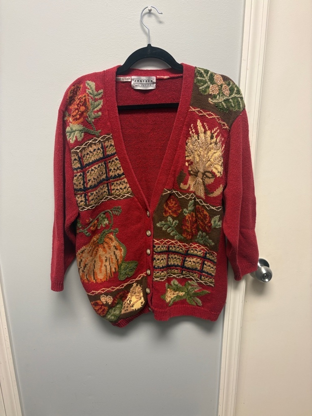 Jantzen Red Patchwork Embroidered Cardigan